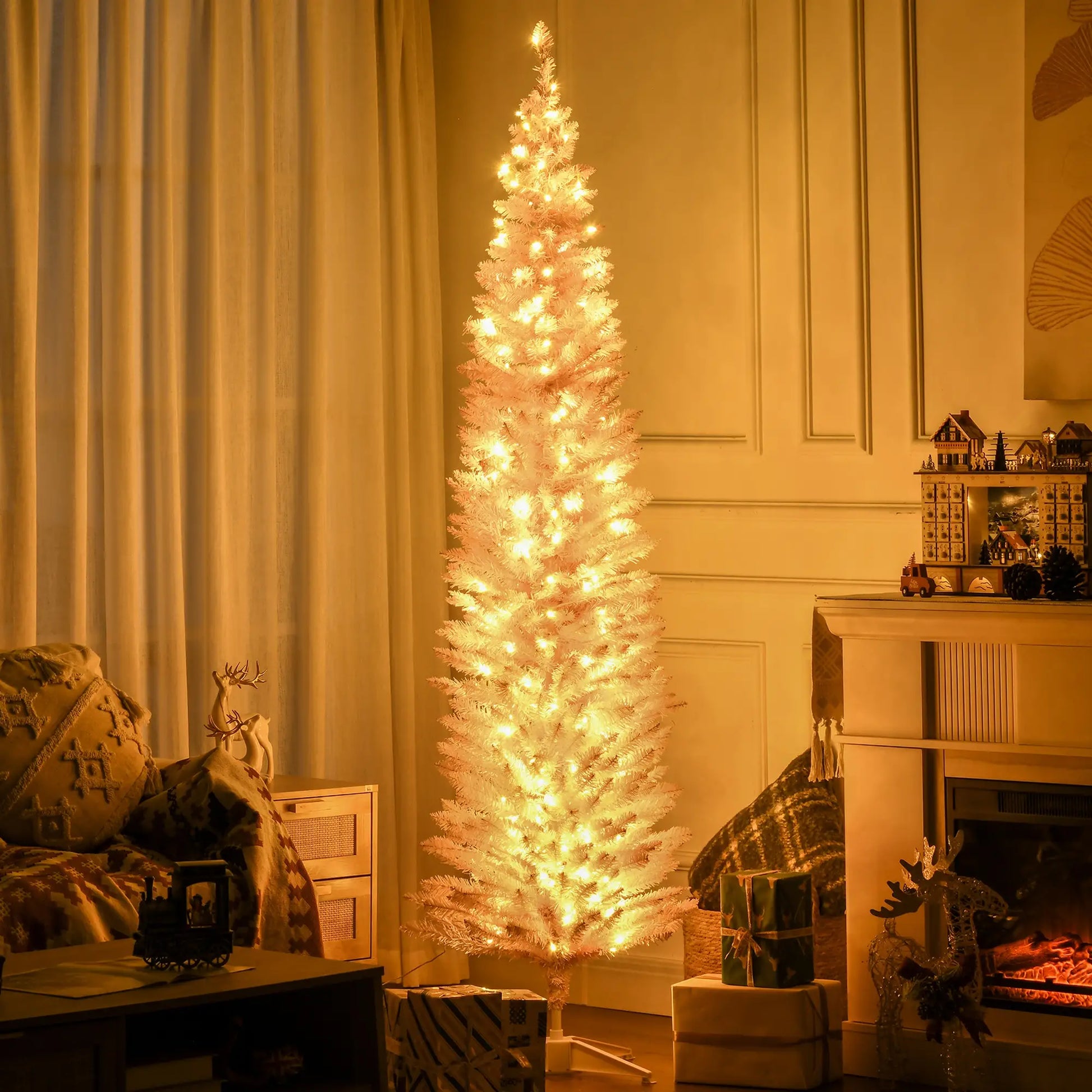7' Pre Lit Artificial Pencil Christmas Tree, Warm White LED Lights, Pink Pencil Christmas Trees at Gallery Canada