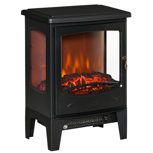 Electric Fireplace Heater, Freestanding, Adjustable Flame, Temperature, 750W/1500W, Black Electric Fireplaces Black at Gallery Canada