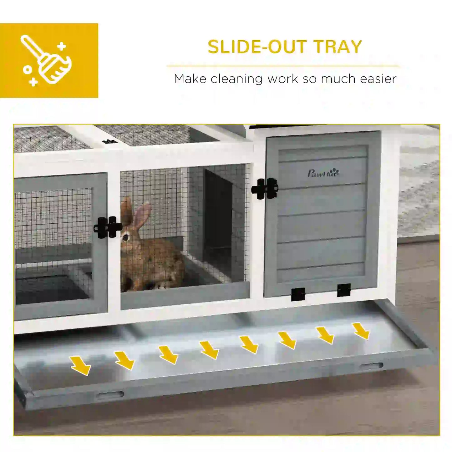 Rabbit Cage With Wheels, Ramp, Run, Tray, Indoor Outdoor, Grey