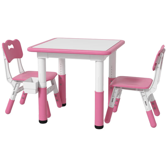 3 Pc Toddler Table Chair Set, Adjustable Height w/ Storage, Playroom, Pink Kids Table Sets White, Pink at Gallery Canada