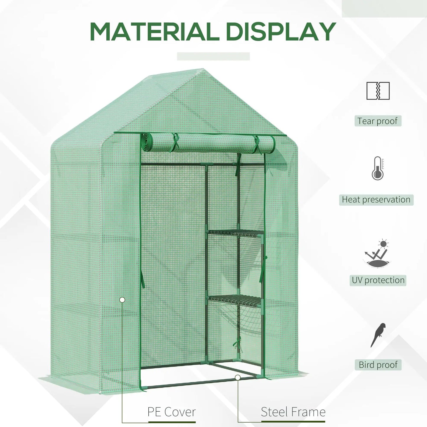55" x 28" x 75" Walk-in Greenhouse, Portable Garden House, 4 Shelves, PE Cover, Green Walk In Greenhouses at Gallery Canada