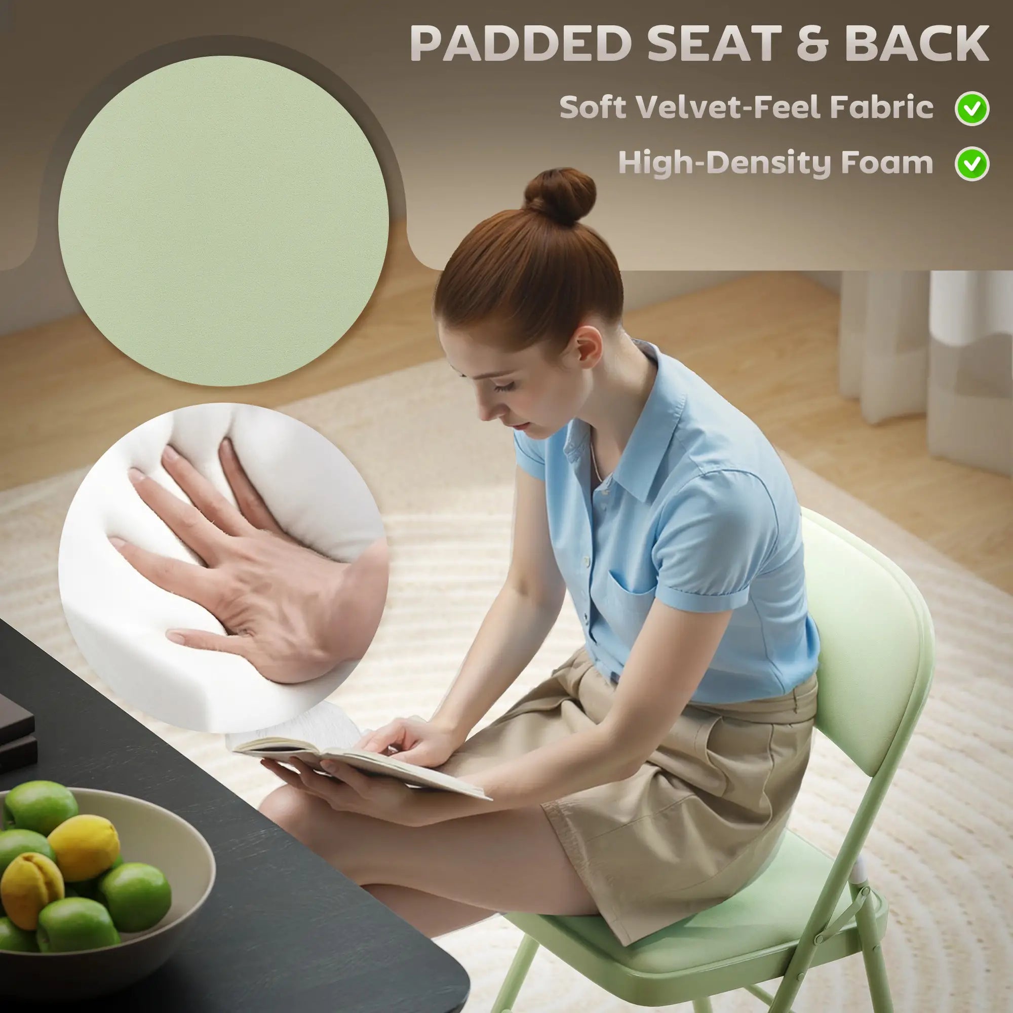 4 Pack Folding Chairs, Padded Velvet Seats, Steel Frame, Green Patio Chairs at Gallery Canada