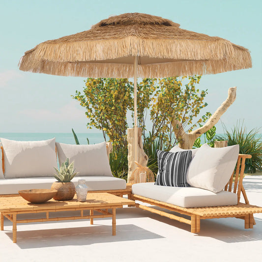 10 ft. Hula Thatched Tiki Umbrella, UPF30+, 8 Ribs, Natural Sun Umbrellas Natural at Gallery Canada