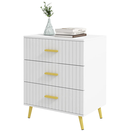 3 Drawer Cabinet, Bedroom Chest of Drawers, Aluminium Legs, Gold Handles, White Storage Cabinets White, Gold at Gallery Canada