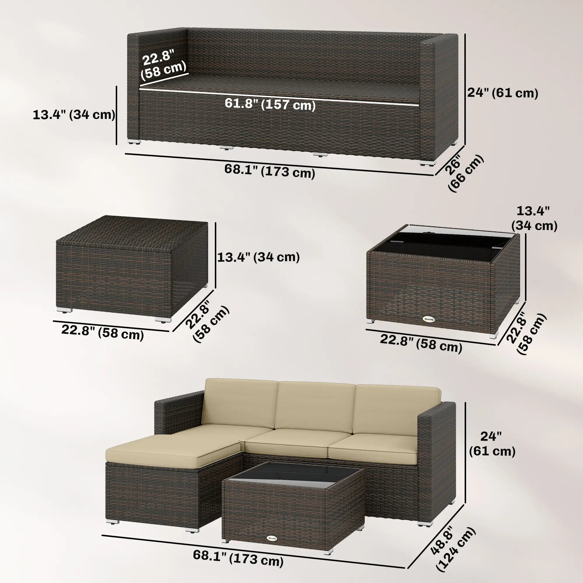 3-Piece Patio Furniture Set, Outdoor PE Rattan Sofa, Khaki Patio Furniture Sets at Gallery Canada
