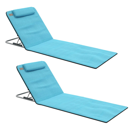 Beach Lounge Chair Set, 2 Pieces, Folding Chaise, Blue Beach Accessories Blue at Gallery Canada