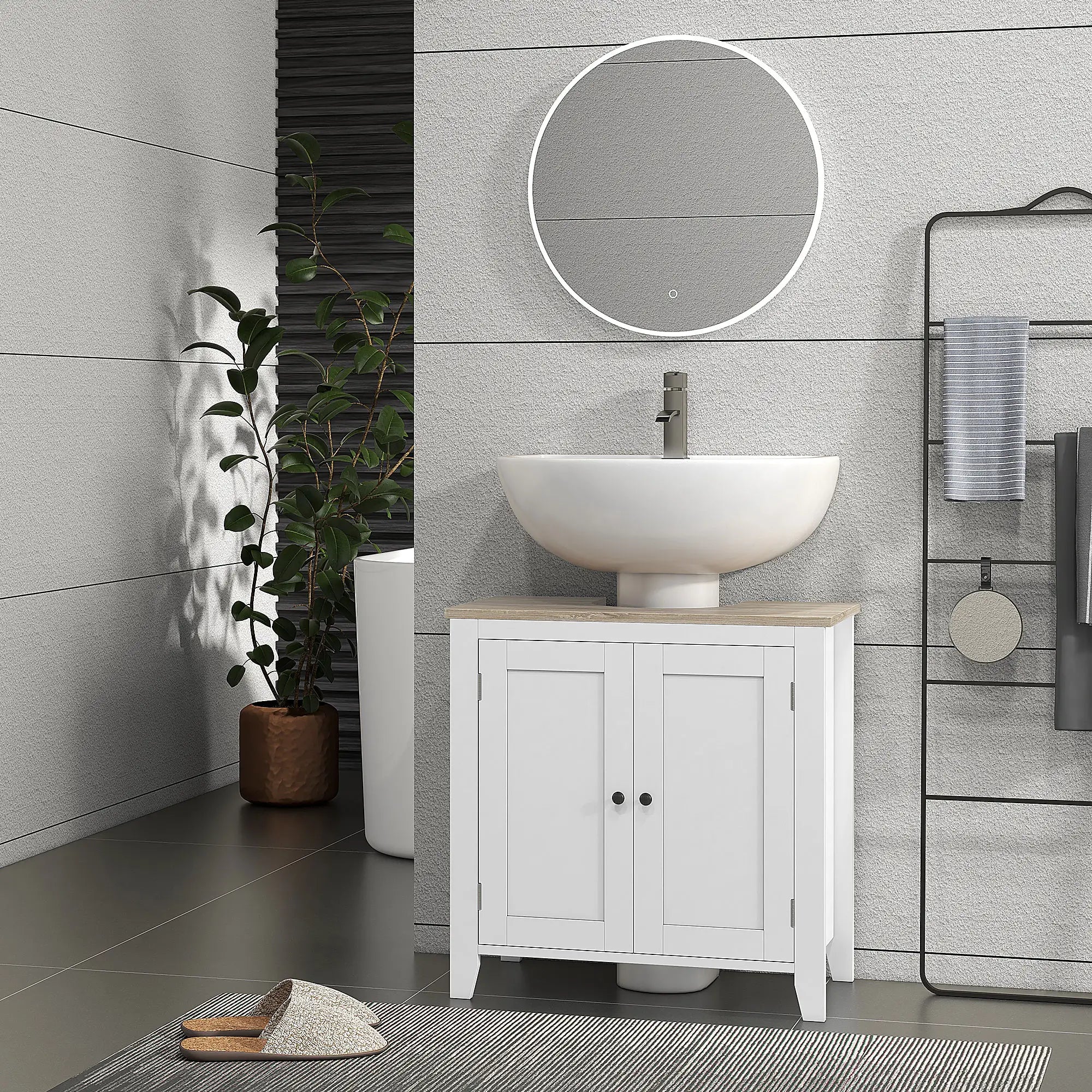 Bathroom Sink Vanity Unit, U-Shape Design, Adjustable Shelf, White Bathroom Cabinets at Gallery Canada