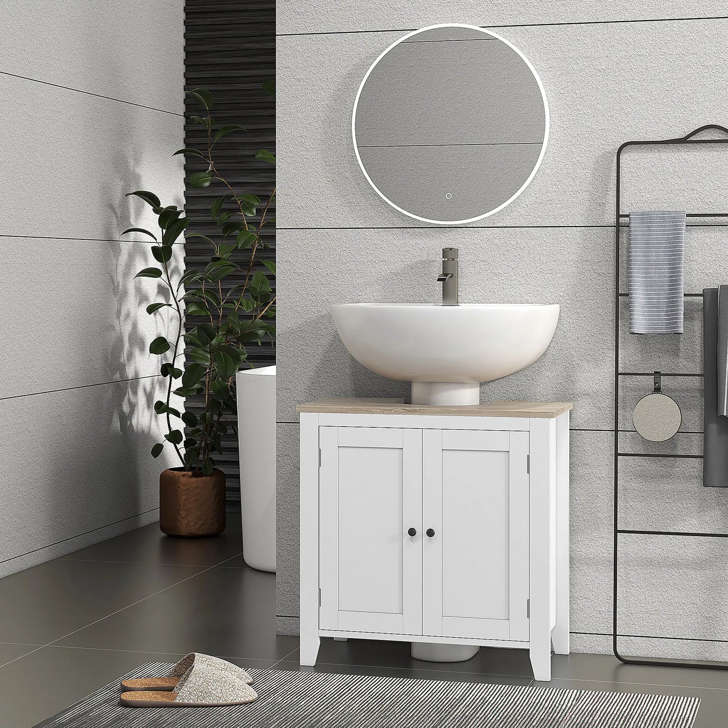 Bathroom Sink Vanity Unit, U-Shape Design, Adjustable Shelf, White Bathroom Cabinets at Gallery Canada
