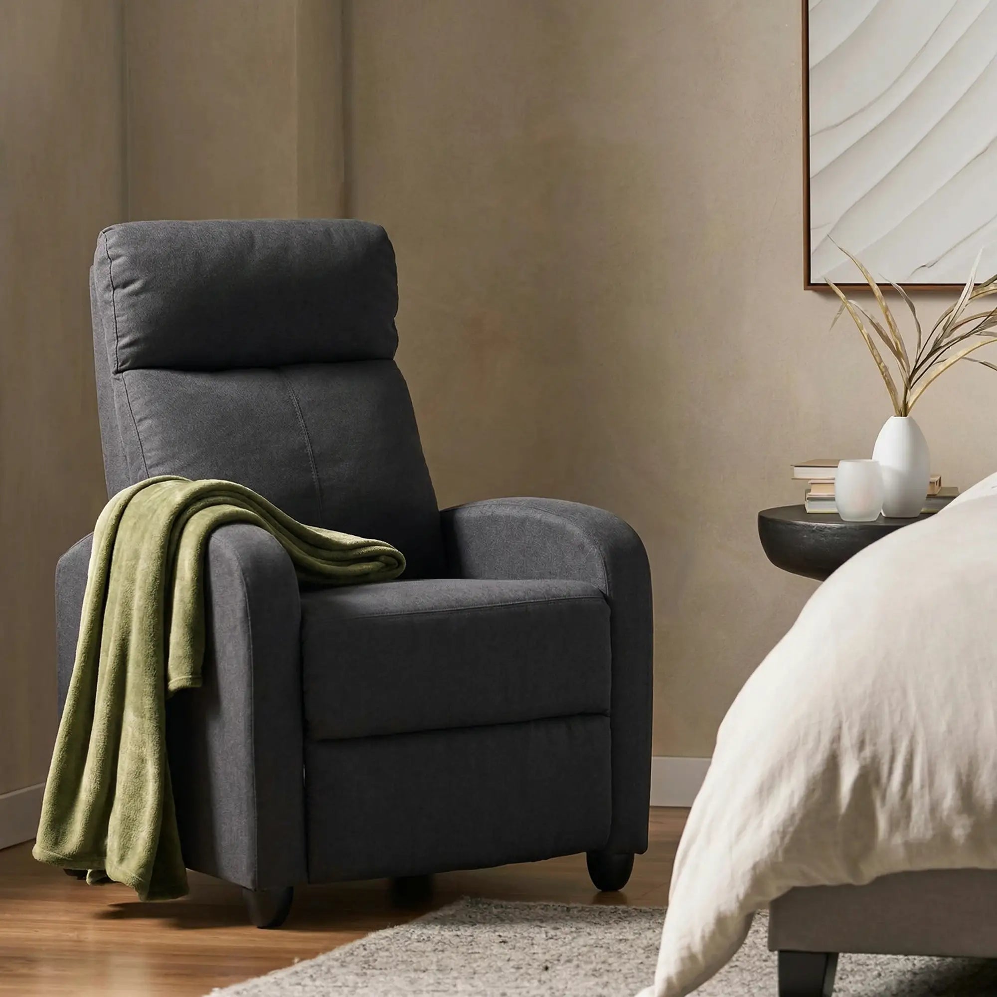Manual Fabric Recliner Chair, Single Sofa with Padded Seat, Black Single Sofas at Gallery Canada