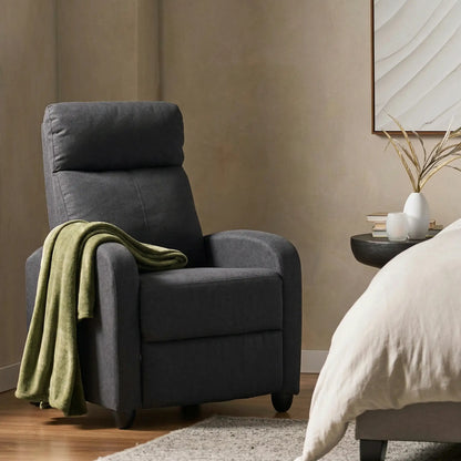 Manual Fabric Recliner Chair, Single Sofa with Padded Seat, Black Single Sofas at Gallery Canada