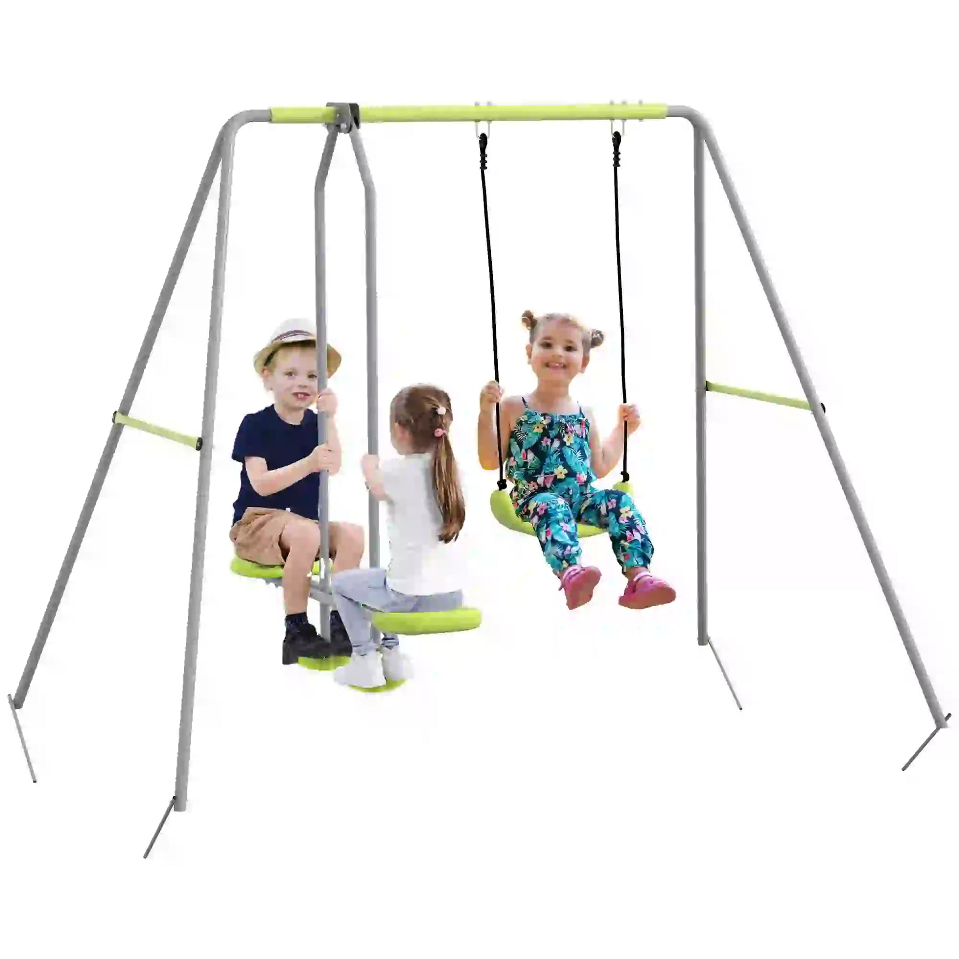 Kids Swing Set, Heavy Duty A-Frame Metal Frame with Glider, Swing Seat, Green Gym Sets & Swings at Gallery Canada