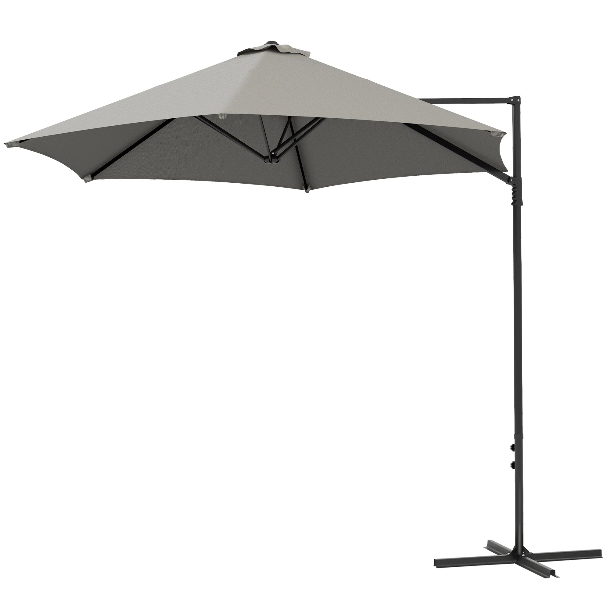 8.5FT Outdoor Cantilever Parasol, 360° Rotation, Cross Base, Light Grey Cantilever Umbrellas at Gallery Canada