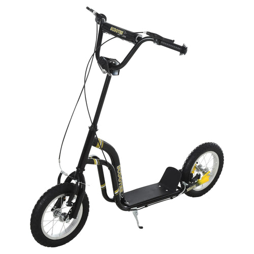 Dual Brakes Kick Scooter, 12-Inch Inflatable Wheel, Age 5+, Black