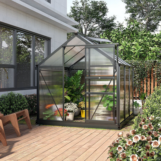 Greenhouse Garden Green House Outdoor Greenhouse Kit PC Board with Sliding Door, 6.2' x 6.3' x 6.6' Grey - Gallery Canada