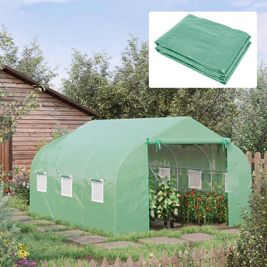 Greenhouse Replacement Cover for 11.5' x 9.8' x 6.6' Walk-in Tunnel PE Hot House Cover with Zipper Door and 6 Roll Up Windows, Green (Frame Not Included) - Gallery Canada