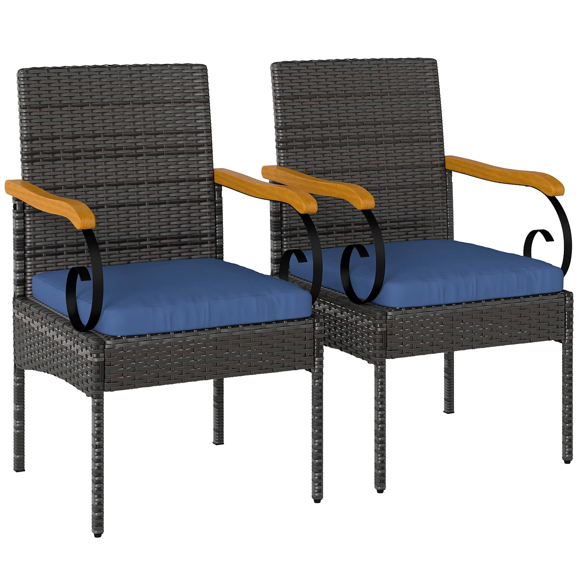 Set of 2 Rattan Outdoor Dining Chairs, Removable Cushion, Navy Blue Patio Chairs at Gallery Canada