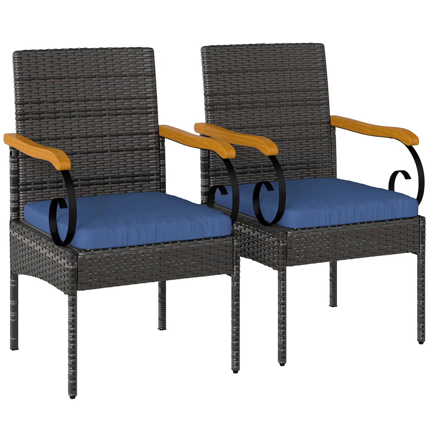 Set of 2 Rattan Outdoor Dining Chairs, Removable Cushion, Navy Blue Patio Chairs at Gallery Canada
