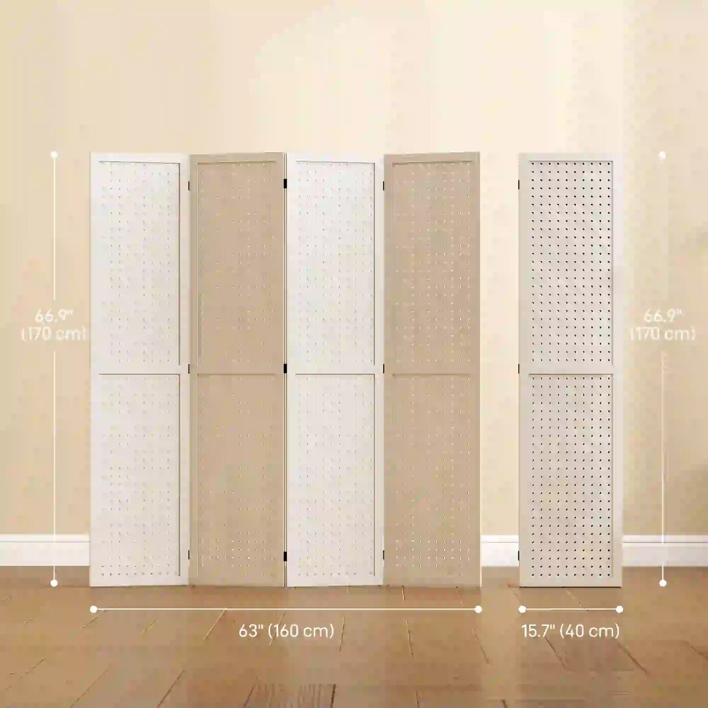5.6 Ft. Tall 4-Panel Room Divider, Pegboard Privacy Screen, White Room Dividers at Gallery Canada