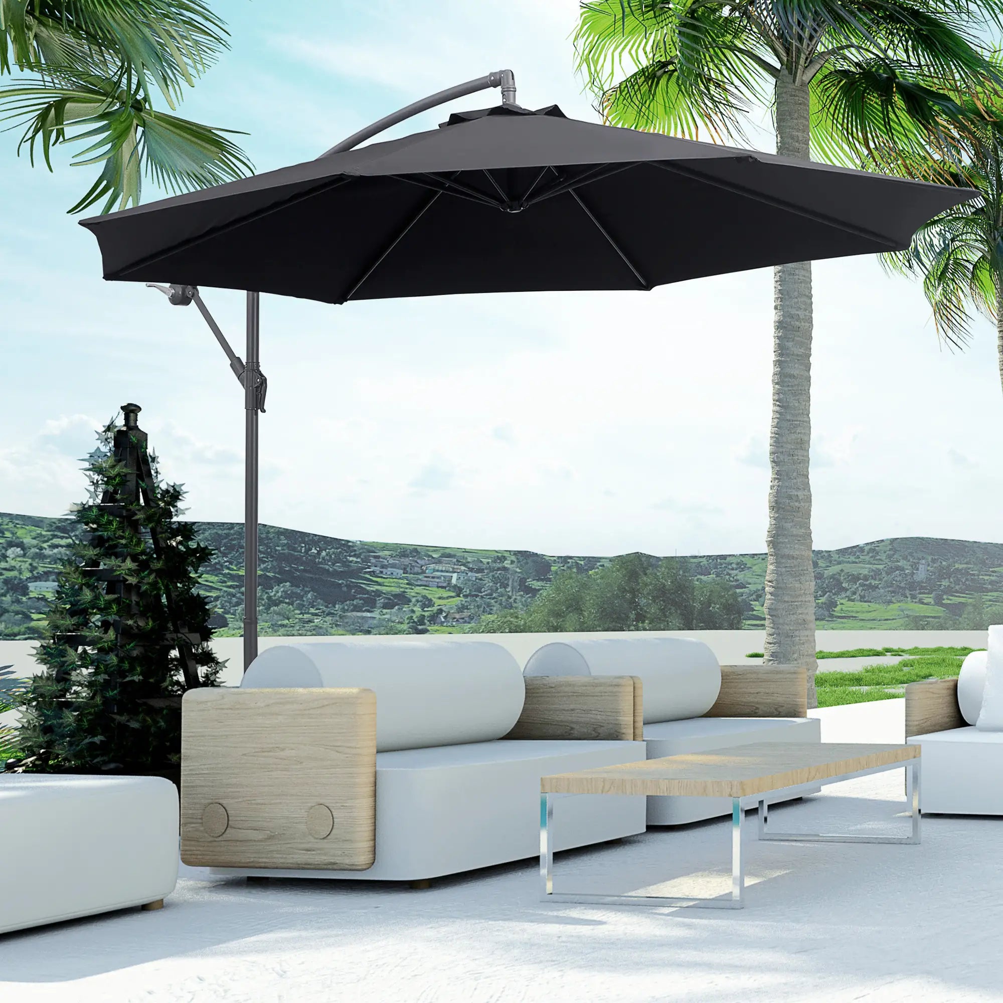 10' Deluxe Patio Umbrella, Outdoor Market Parasol, Black Cantilever Umbrellas at Gallery Canada