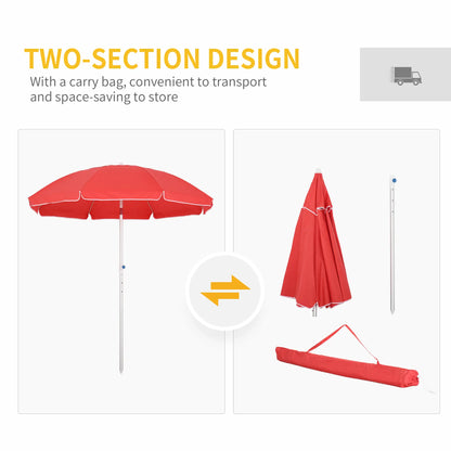 6.4ft Beach Umbrella, Aluminum Pole, Adjustable Tilt, Carry Bag, Red Beach Umbrellas at Gallery Canada