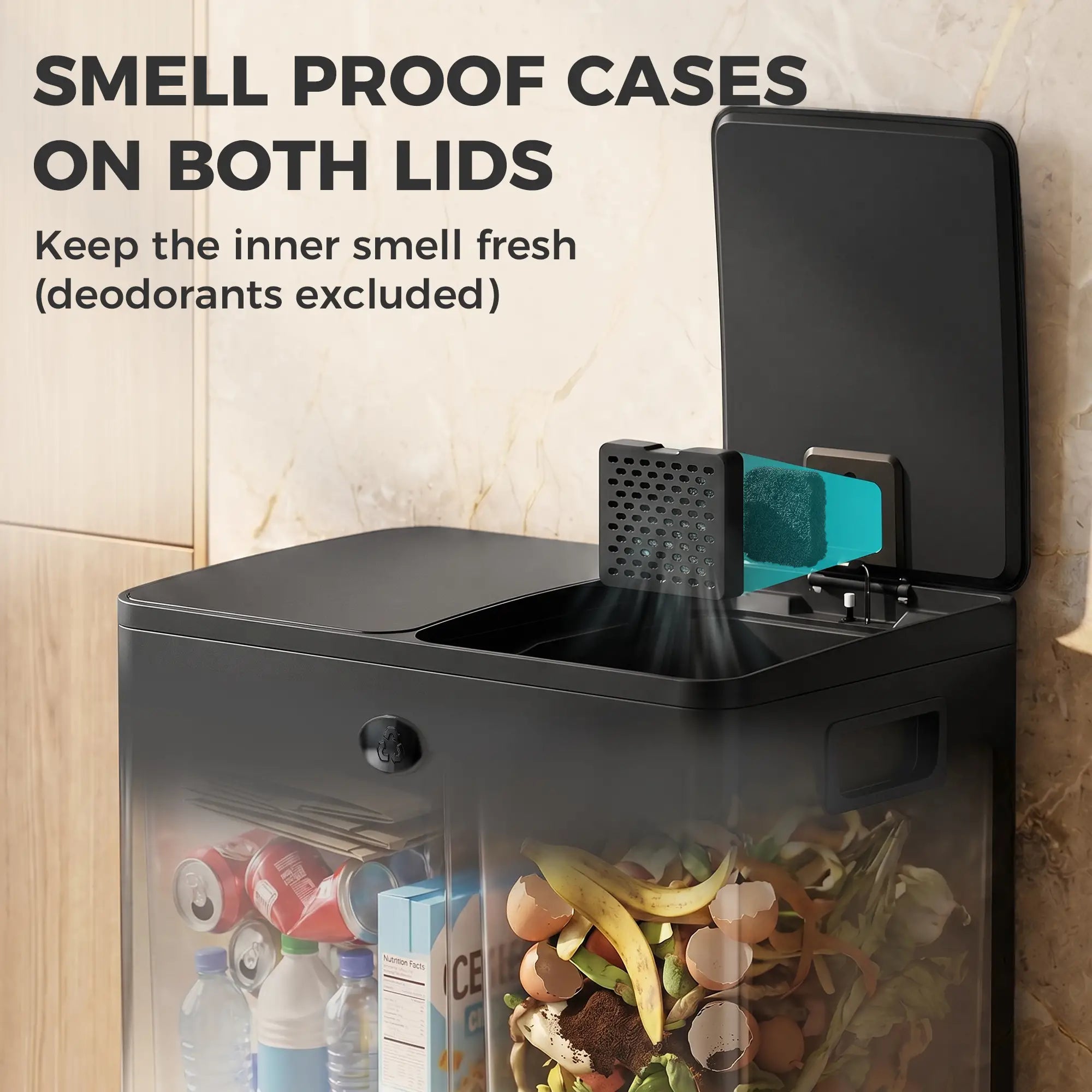 Dual Garbage Bin, Soft Close Trash Can, 2 x 20 Liter, Black Household Supplies at Gallery Canada