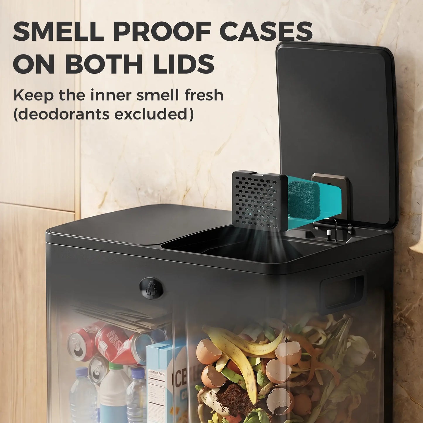 Dual Garbage Bin, Soft Close Trash Can, 2 x 20 Liter, Black Household Supplies at Gallery Canada