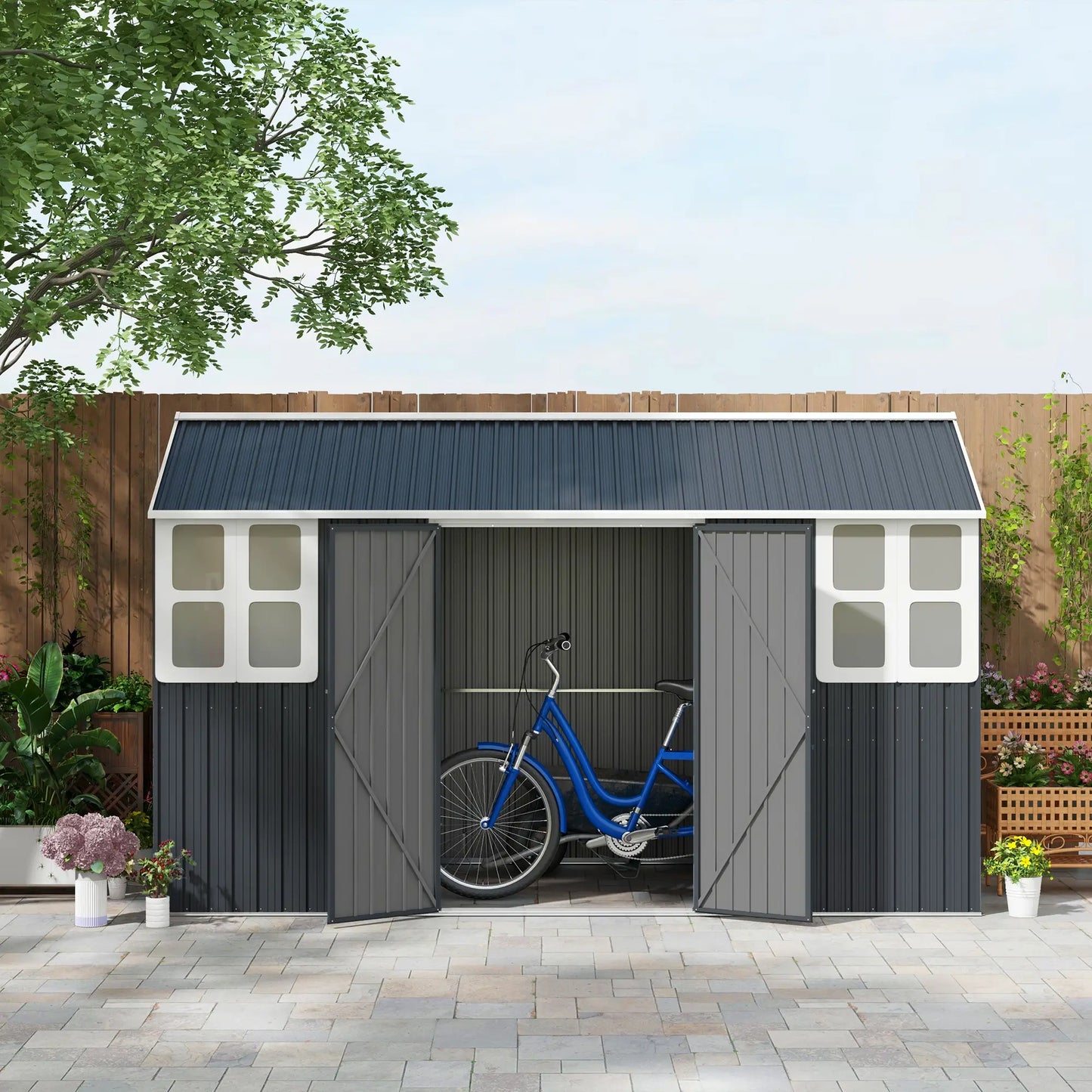 12' x 5.5' Metal Garden Shed, Outdoor Storage, Lockable Door, Dark Grey Sheds at Gallery Canada