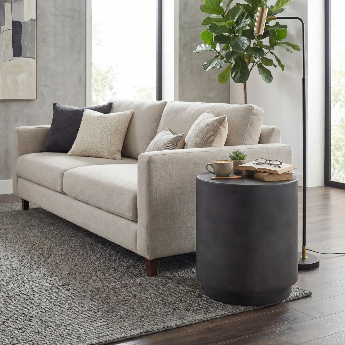 Terrazzo Finish Side Table, 17" Round, Charcoal Grey Side Tables at Gallery Canada