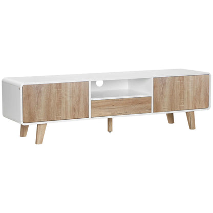 Modern TV Stand for 72" TVs, Push-Open Drawer, Storage, Cable Management TV Stands White, Nature Wood at Gallery Canada
