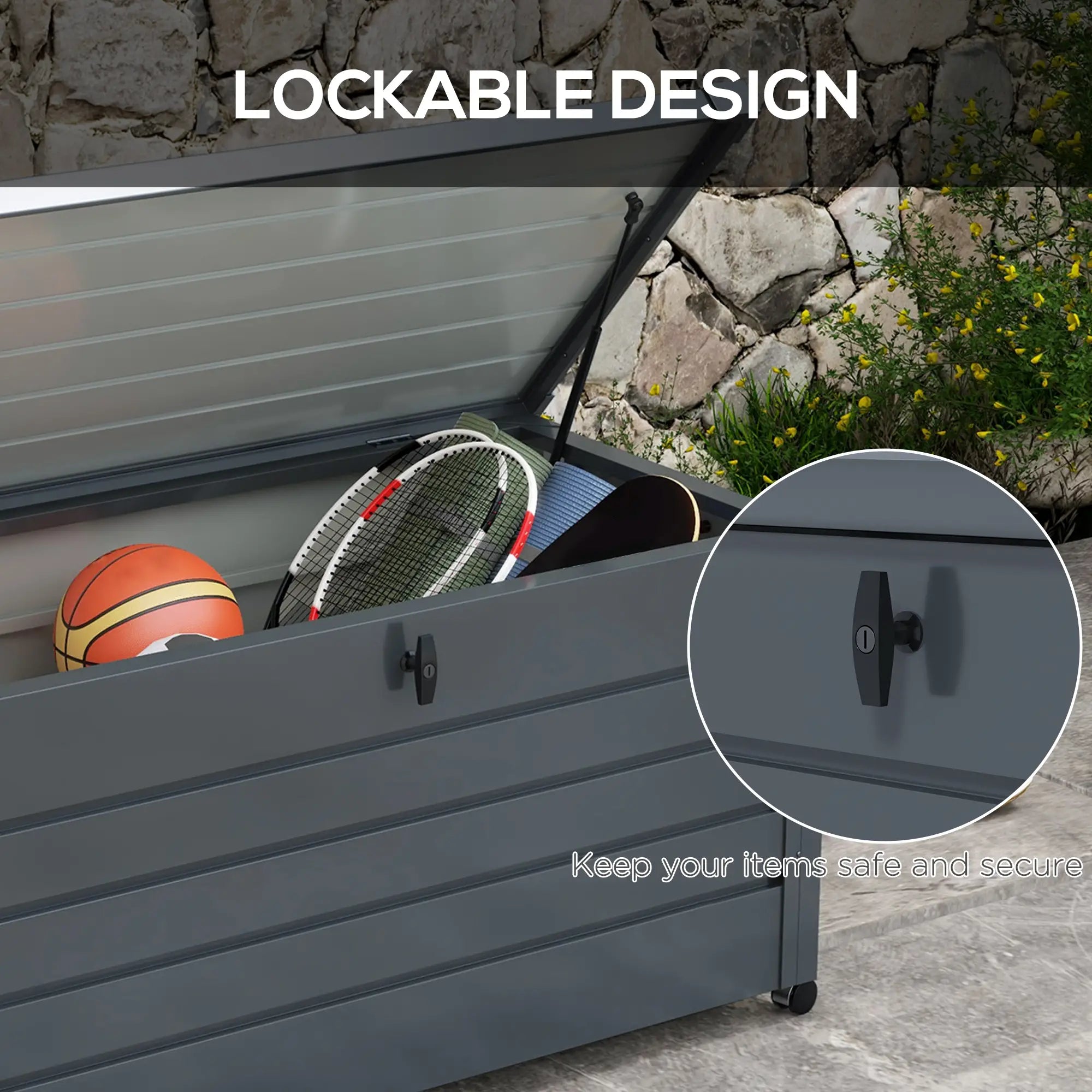 82 Gallon Garden Storage Box, Waterproof, Dark Grey Patio Storage Boxes at Gallery Canada