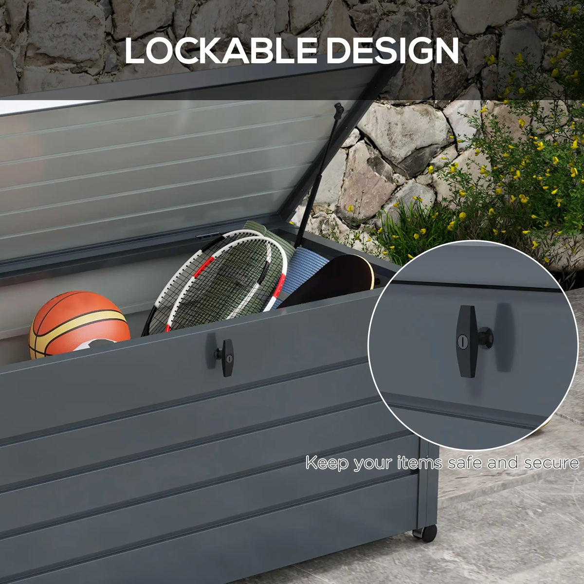 82 Gallon Garden Storage Box, Waterproof, Dark Grey Patio Storage Boxes at Gallery Canada