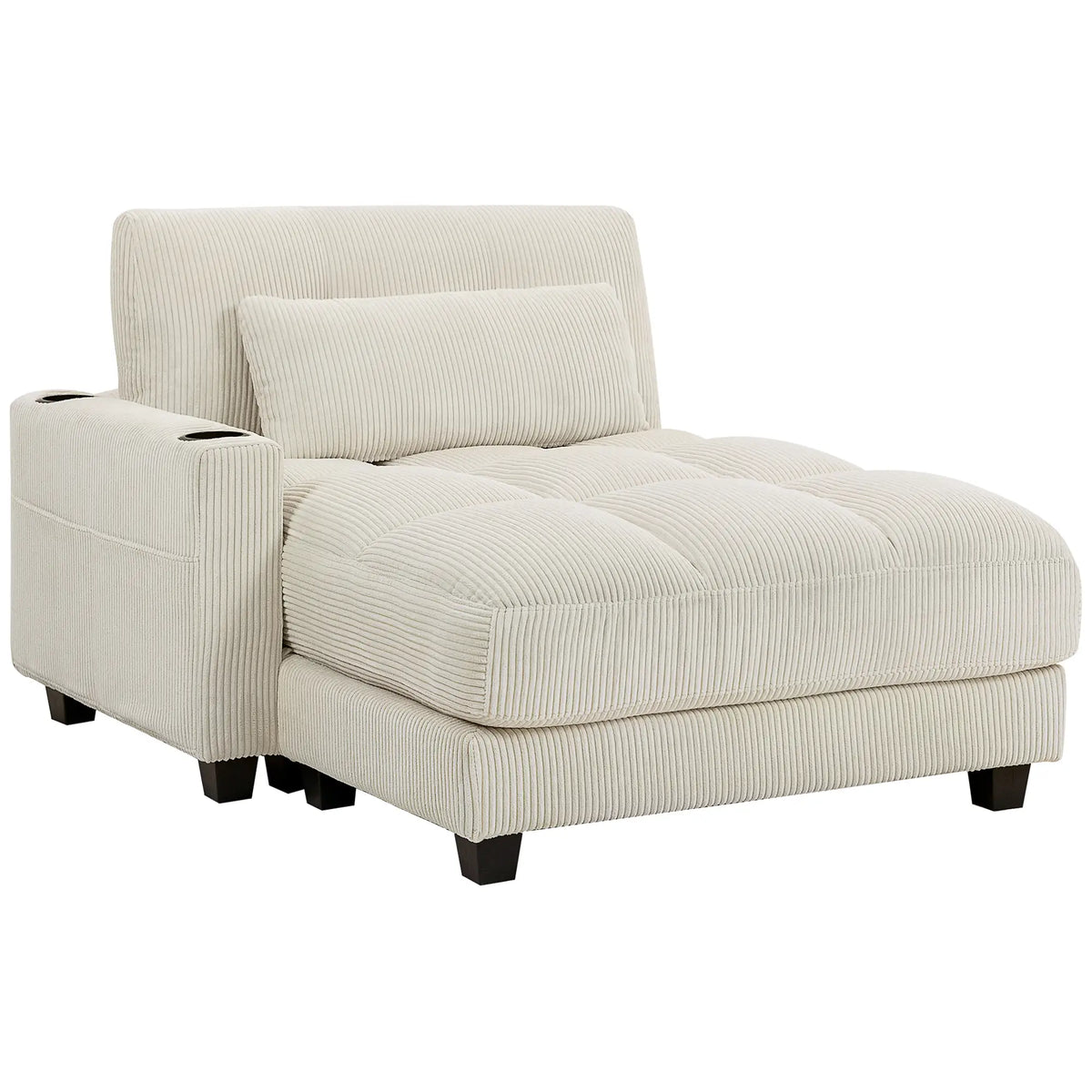 58" Corduroy Chaise Lounge Sofa Bed With Cup Holders, Cream White Sofas & Reclining Chairs Cream at Gallery Canada