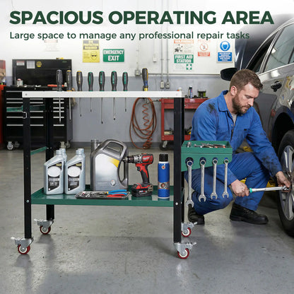 2Tier Rolling Tool Cart with Wheels, Lockable Steel Heavy Duty Cart with Side Tray, Silver &; Green Tool Organizers at Gallery Canada
