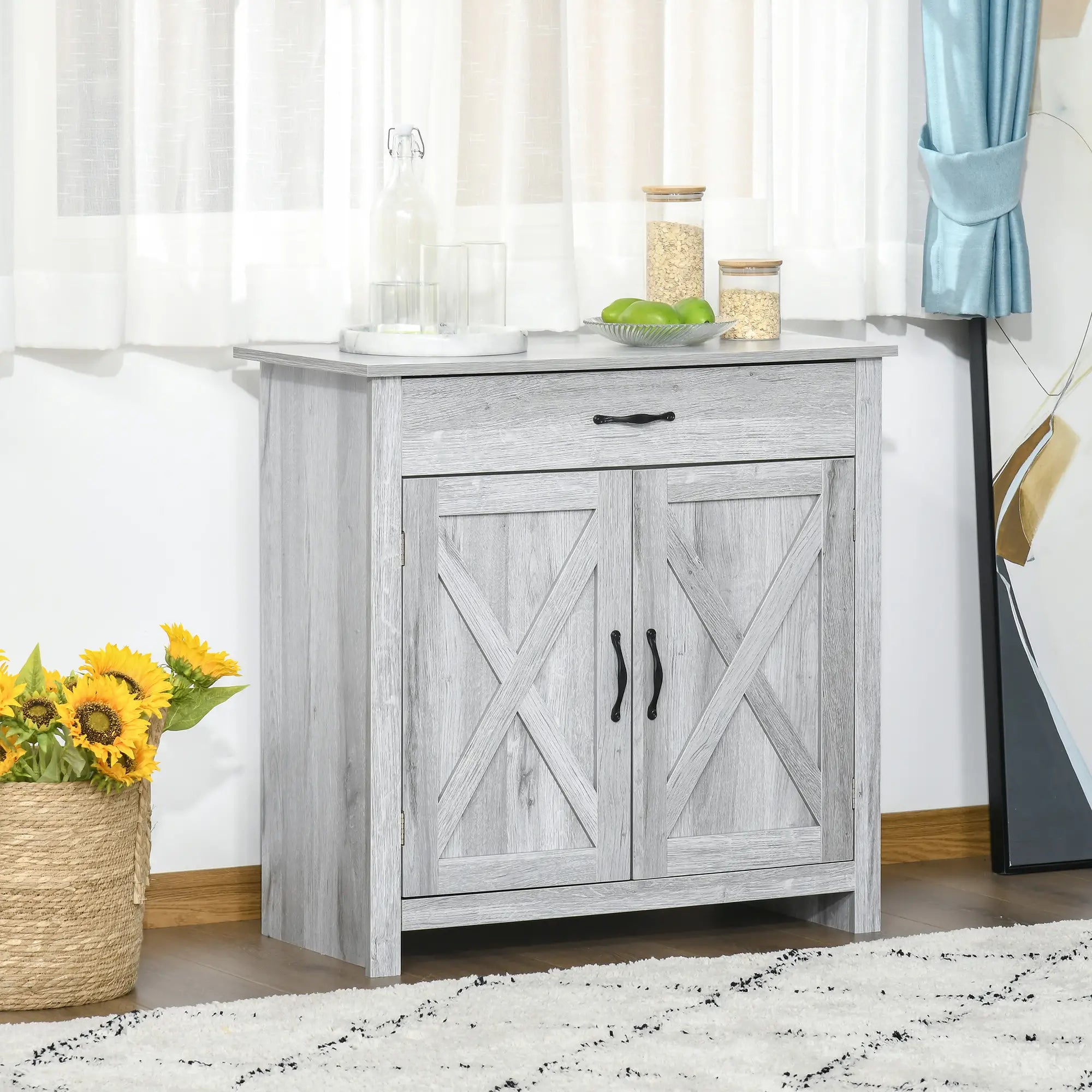 Farmhouse Sideboard Buffet Cabinet, Grey Grain, Barn Door Storage, Grey Bar Cabinets at Gallery Canada