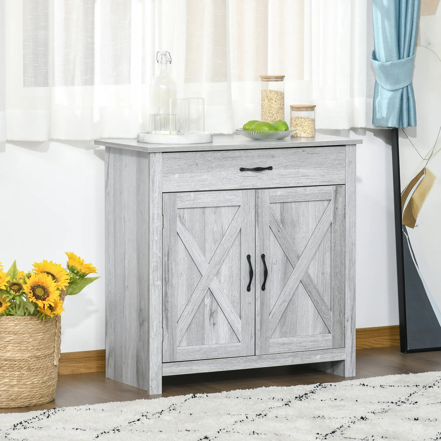 Farmhouse Sideboard Buffet Cabinet, Grey Grain, Barn Door Storage, Grey Bar Cabinets at Gallery Canada