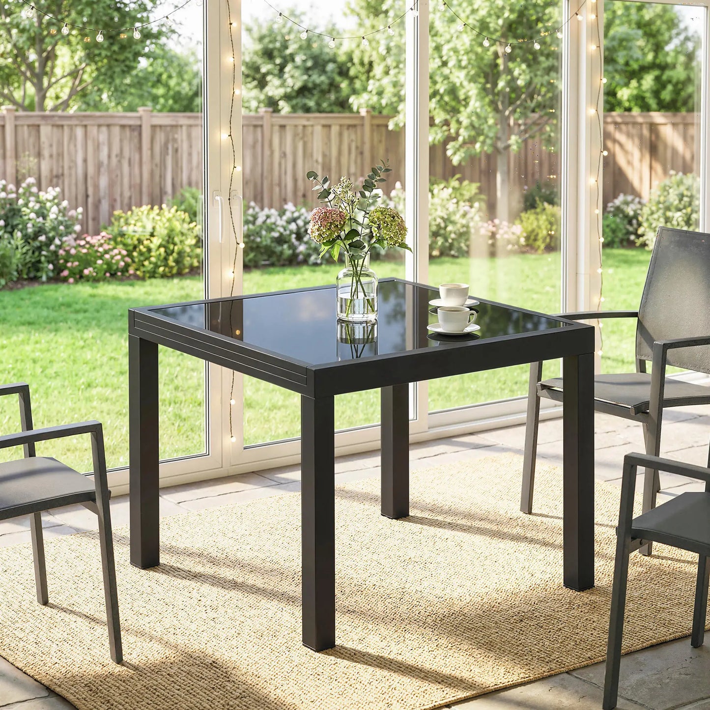 Aluminum Expandable Dining Table, Tempered Glass Tabletop, Black Patio Dining Tables at Gallery Canada