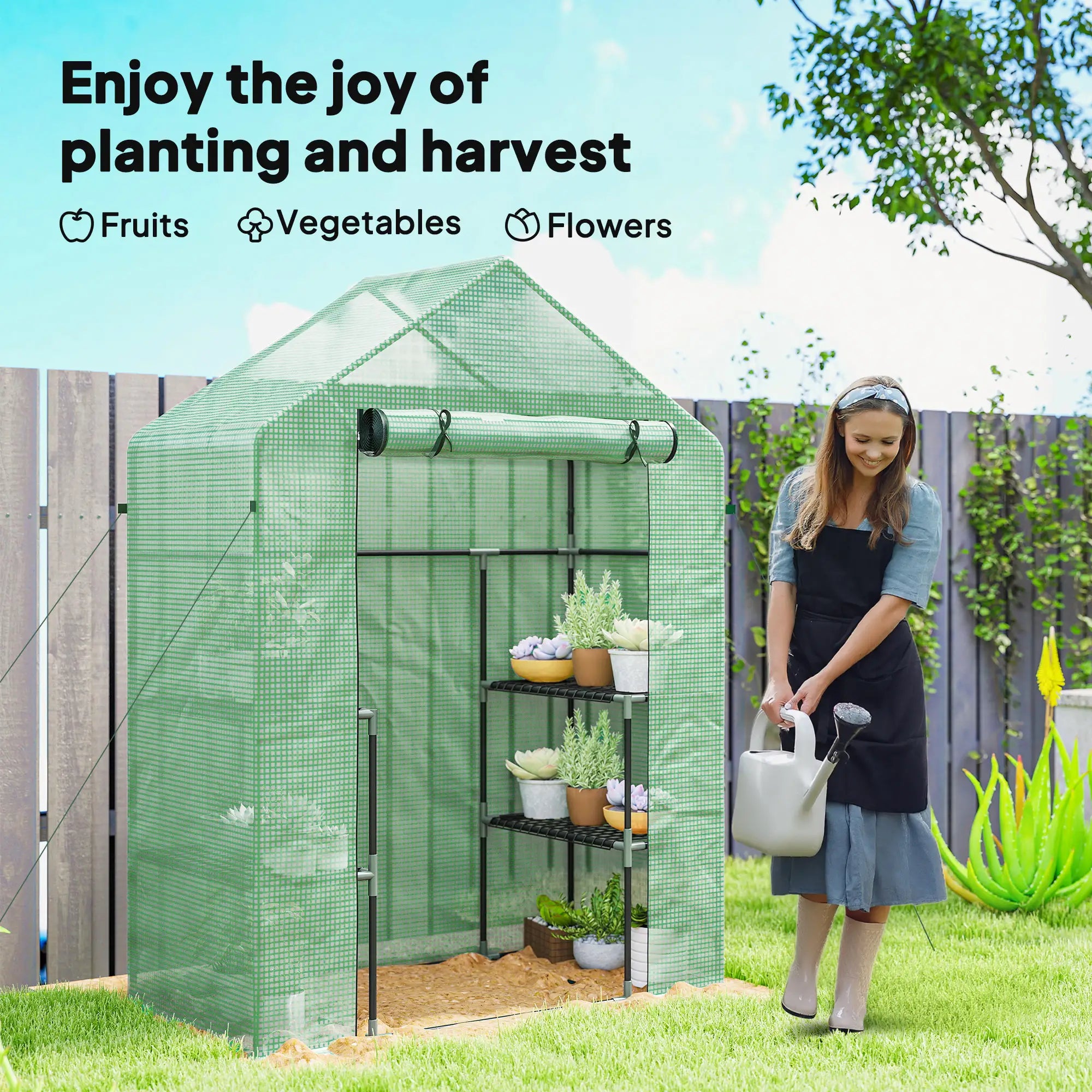 3-Tier Mini Greenhouse, 4 Shelves, Roll-Up Door, 56