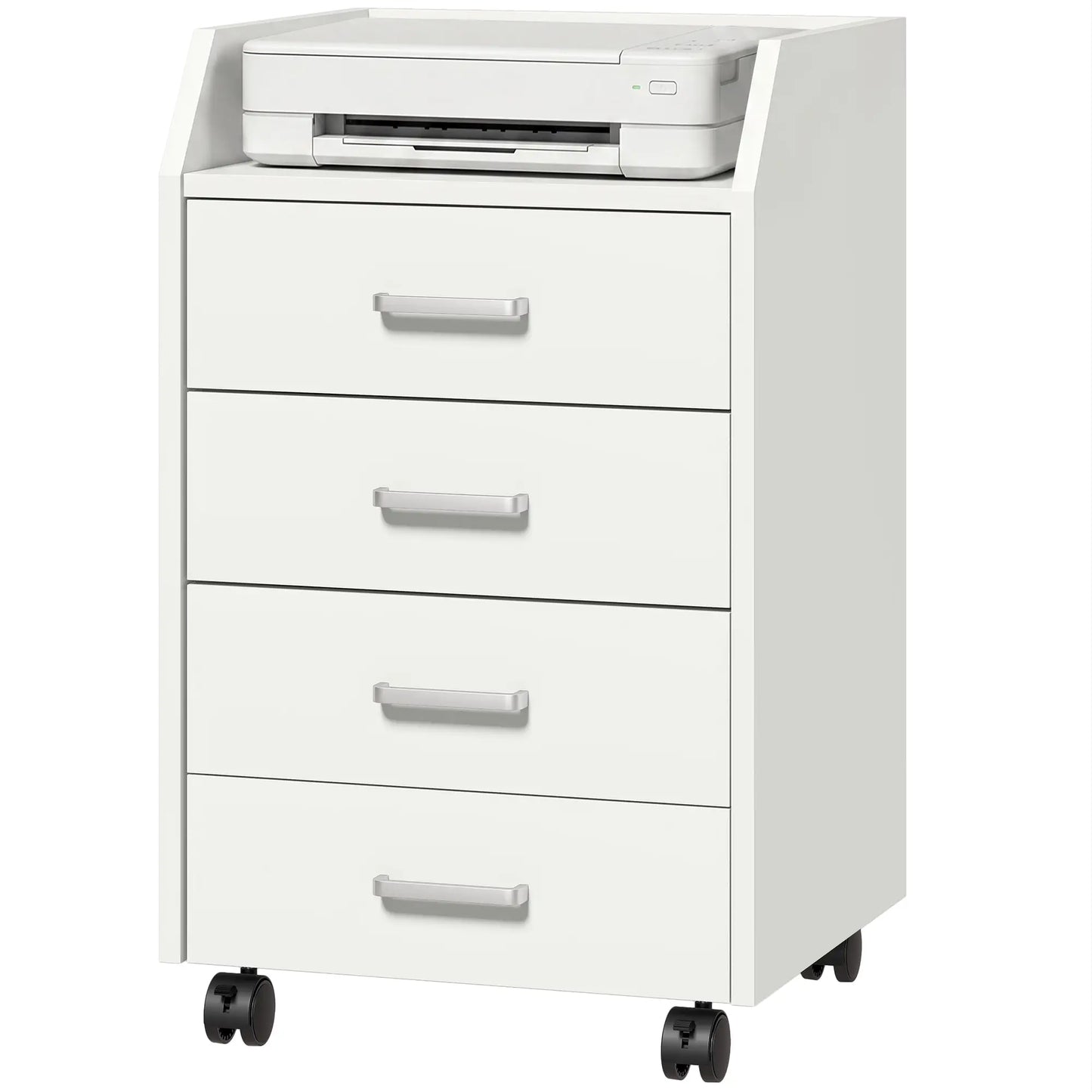 Armoire de classement verticale mobile à 4 tiroirs avec roues verrouillables, blanc