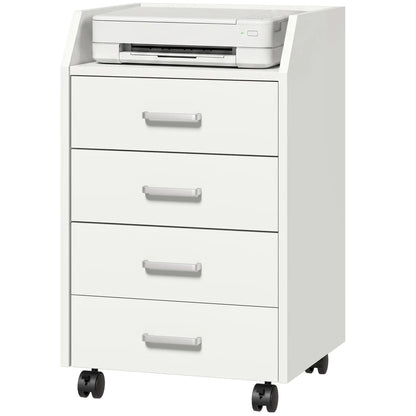 Armoire de classement verticale mobile à 4 tiroirs avec roues verrouillables, blanc