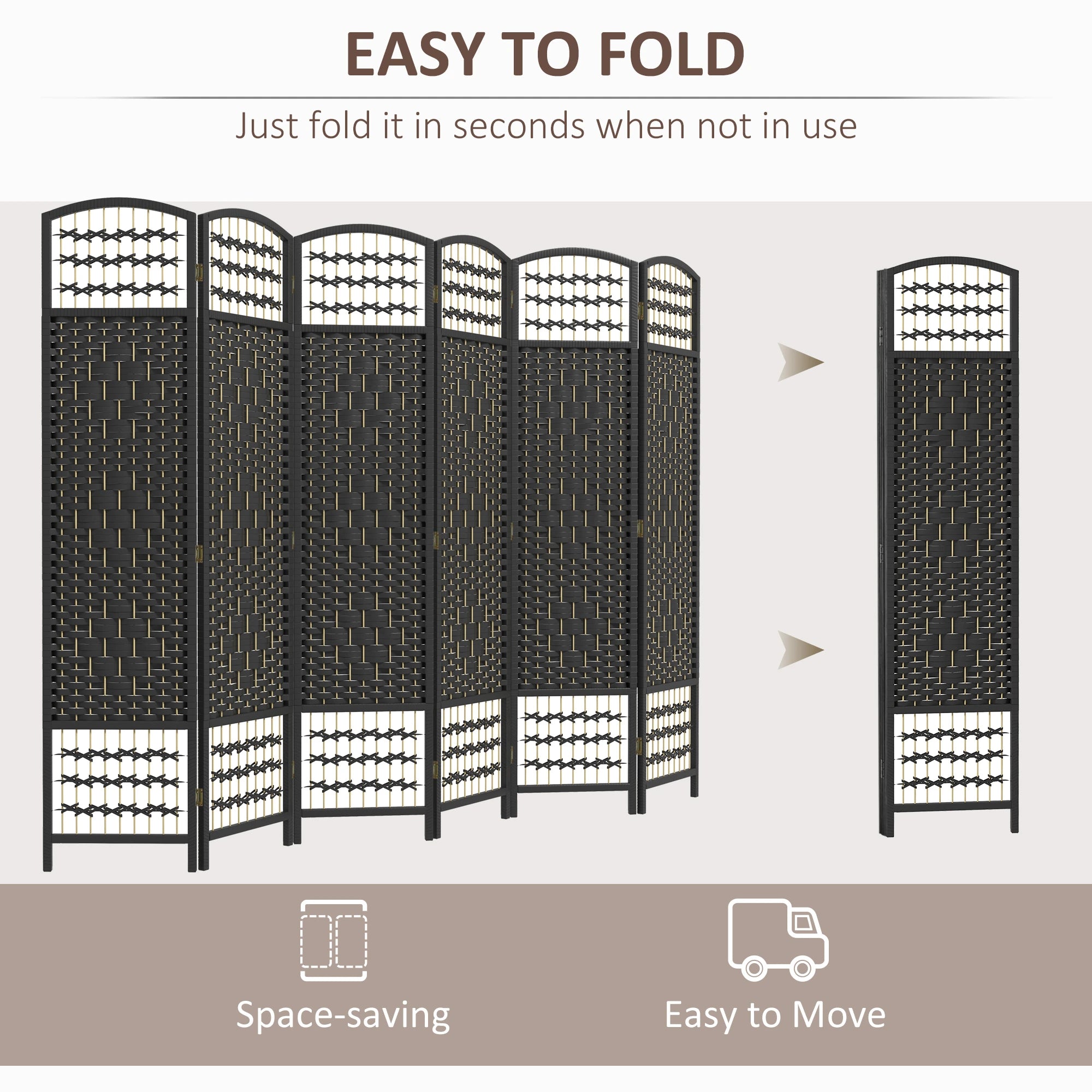 6 Panel Folding Room Divider, Portable Privacy Screen, Black Room Dividers at Gallery Canada