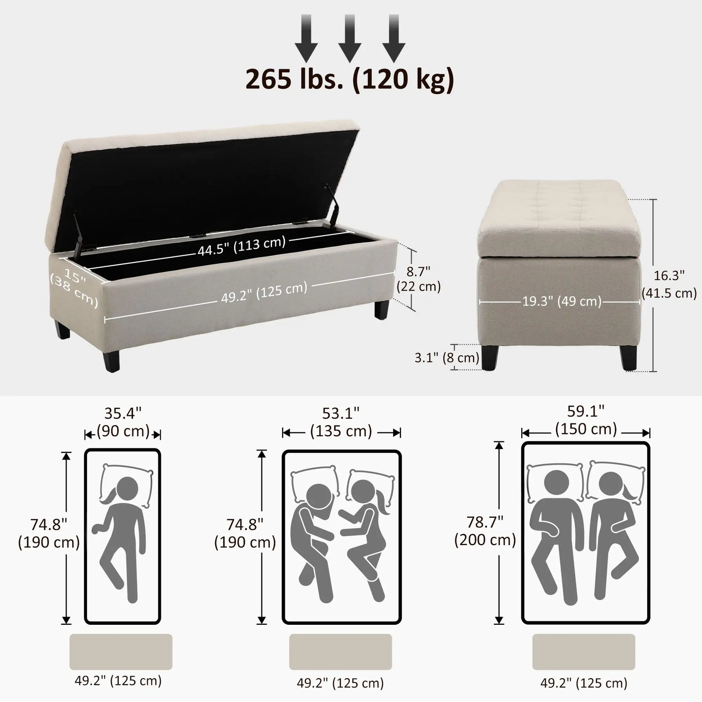 Rectangular Entry Bench, Tufted Upholstered Linen, Wood Feet, Beige Storage Ottomans & Benches at Gallery Canada