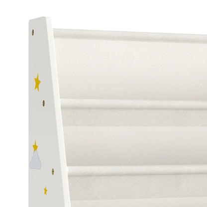 Fabric Kids Bookshelf, 4-Tier Toddler Sling Book Rack, White