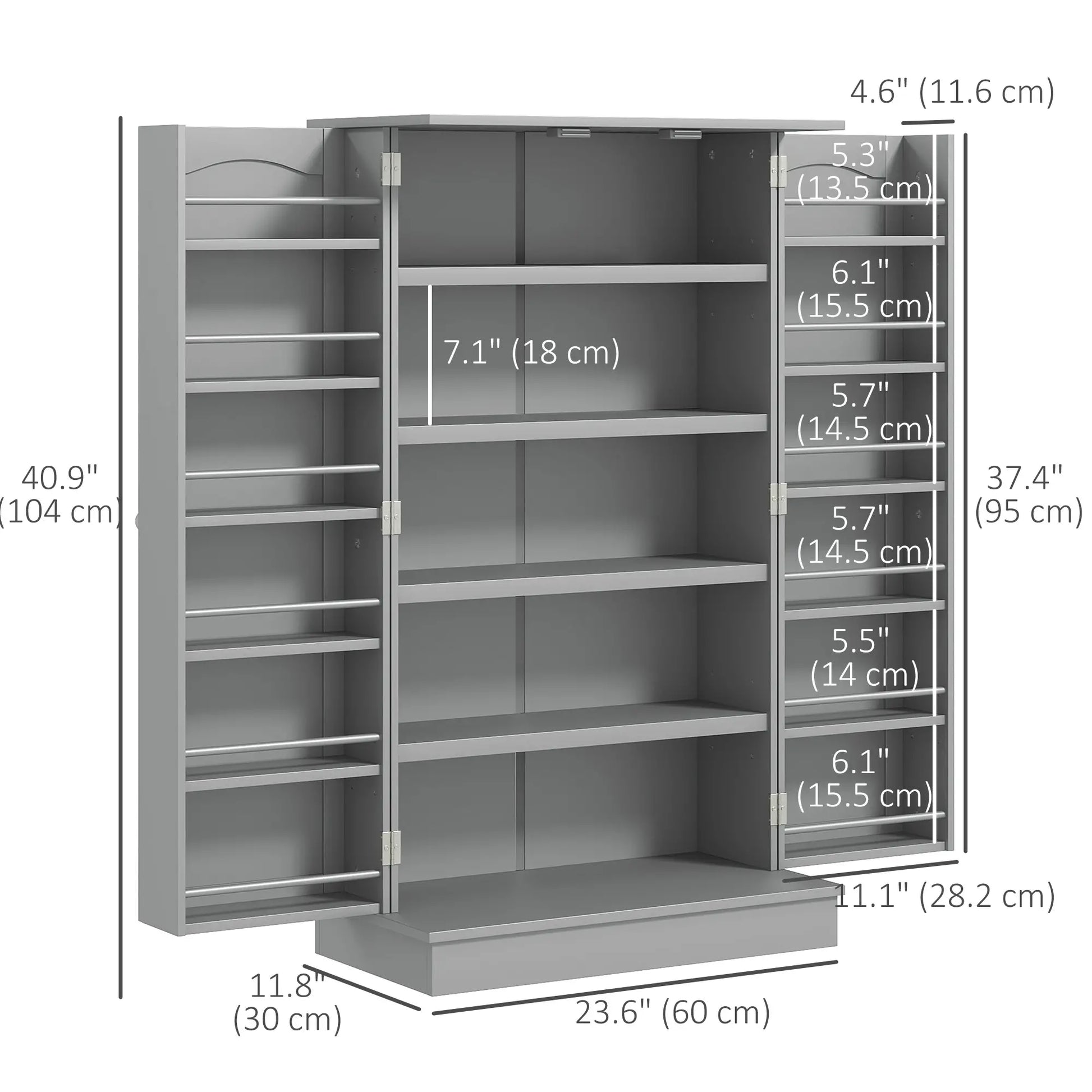 41 Storage Cabinet, 2-Door Kitchen Pantry, 5-Tier Shelving, Grey Kitchen Pantry Cabinets at Gallery Canada