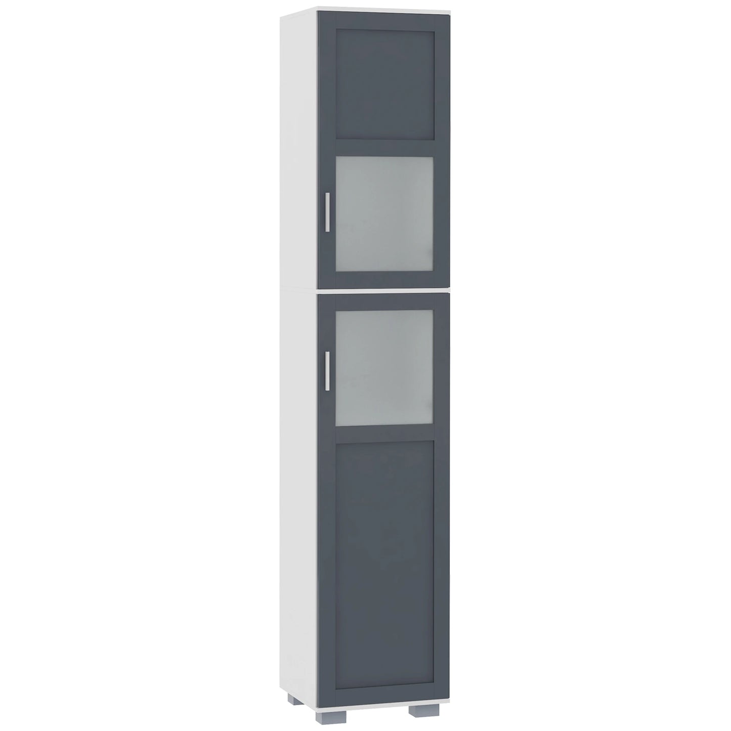 75" Tall Bathroom Storage Cabinet, Matte Glass Doors, 5-Tier Shelving, Grey, White Bathroom Cabinets White, Dark Grey at Gallery Canada