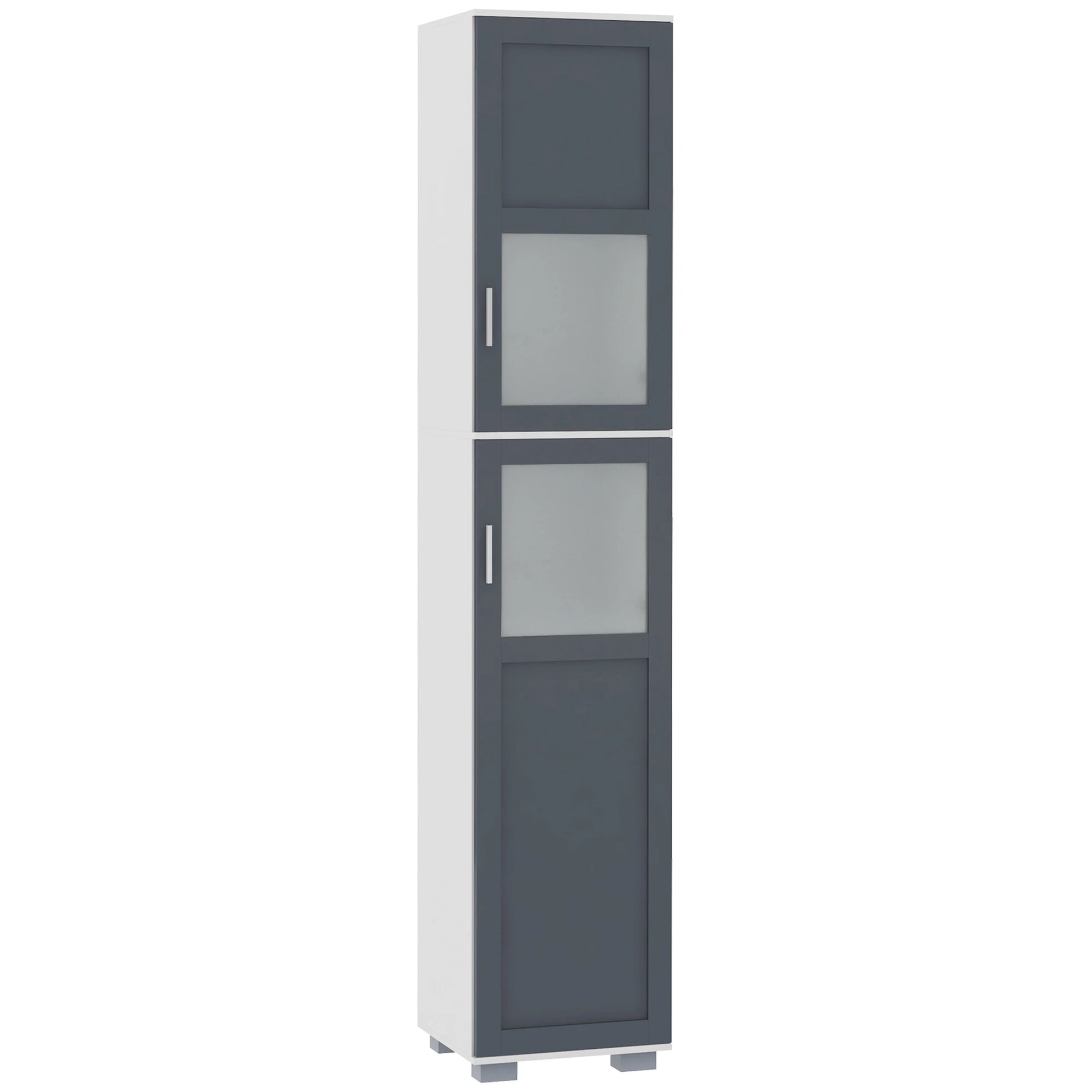 75" Tall Bathroom Storage Cabinet, Matte Glass Doors, 5-Tier Shelving, Grey, White Bathroom Cabinets White, Dark Grey at Gallery Canada