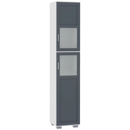75" Tall Bathroom Storage Cabinet, Matte Glass Doors, 5-Tier Shelving, Grey, White Bathroom Cabinets White, Dark Grey at Gallery Canada