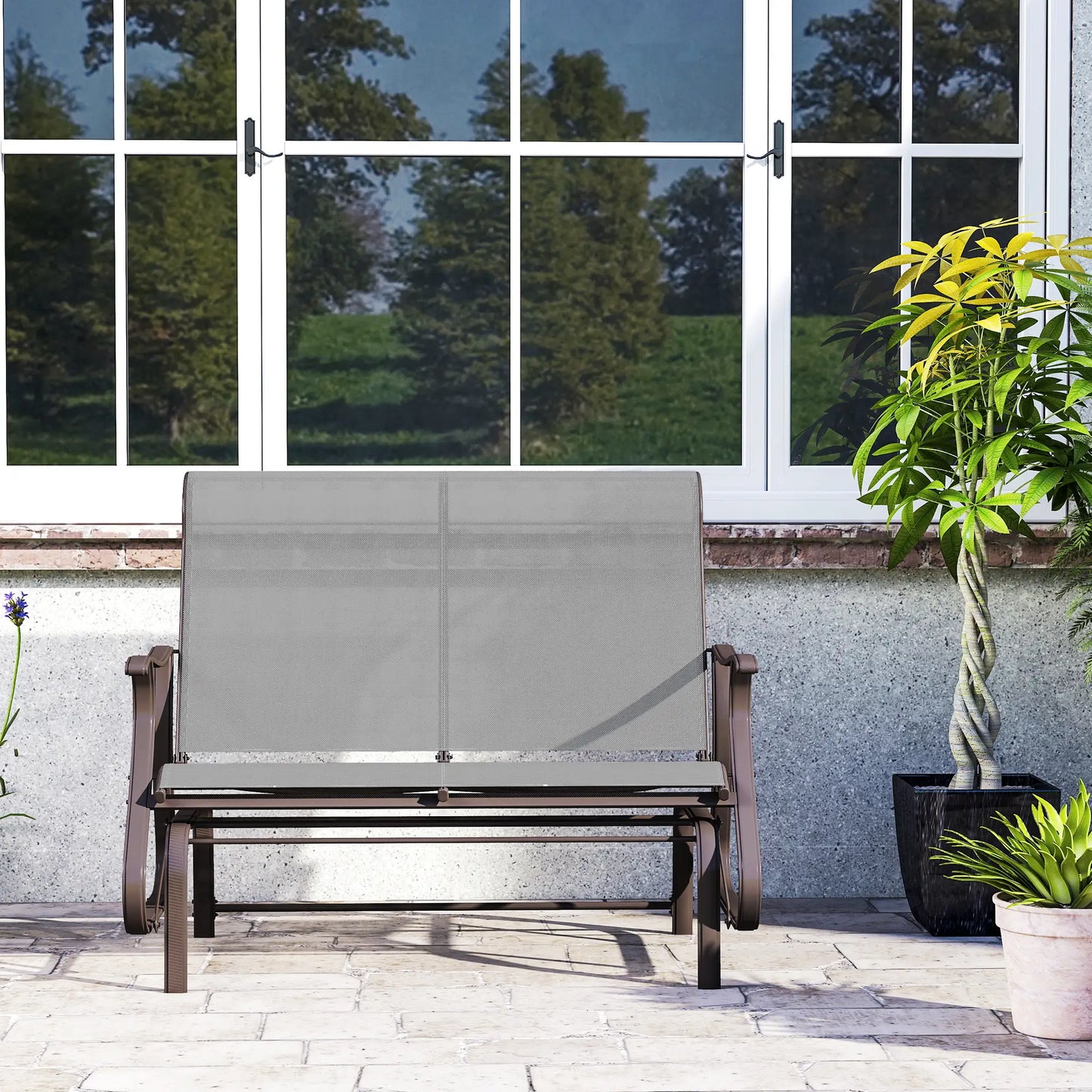 Garden Double Gliding Chair, Outdoor Patio Glider, Steel Frame, Light Grey Outdoor Gliders at Gallery Canada