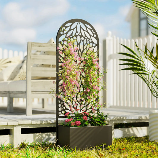 Metal Raised Garden Bed with Trellis, Freestanding Flower Bed Galvanized Planter Boxes Black at Gallery Canada