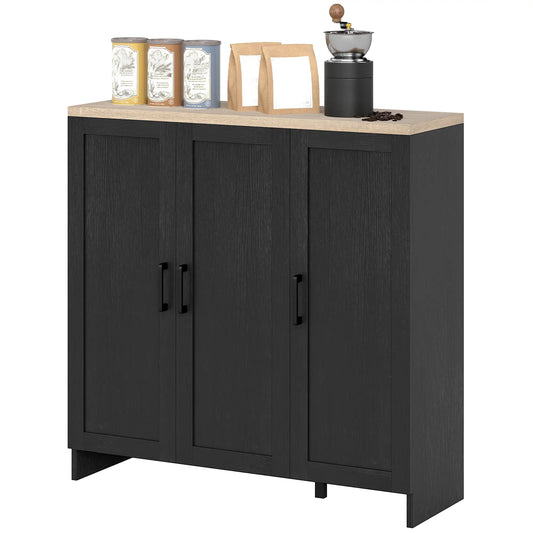 Modern Sideboard Buffet Cabinet, 3 Doors Adjustable Shelves, Black Kitchen Pantry Cabinets Black, Natural at Gallery Canada