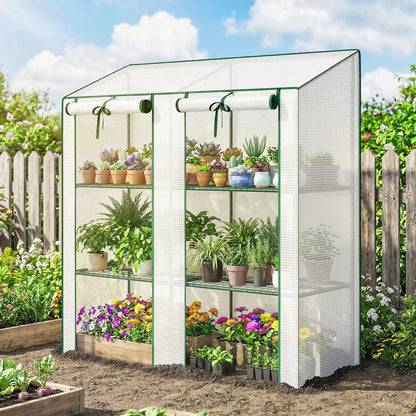 Portable Mini Greenhouse, 3 Tier Shelves, Reinforced PE Cover, 56.3"x18.1"x59.4", White Portable Greenhouses at Gallery Canada